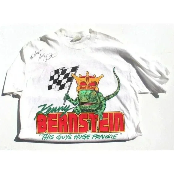 Vtg Kenny Bernstein First 300 Budweiser King Racing 1998 T-shirt Size L Signed - Picture 1 of 7